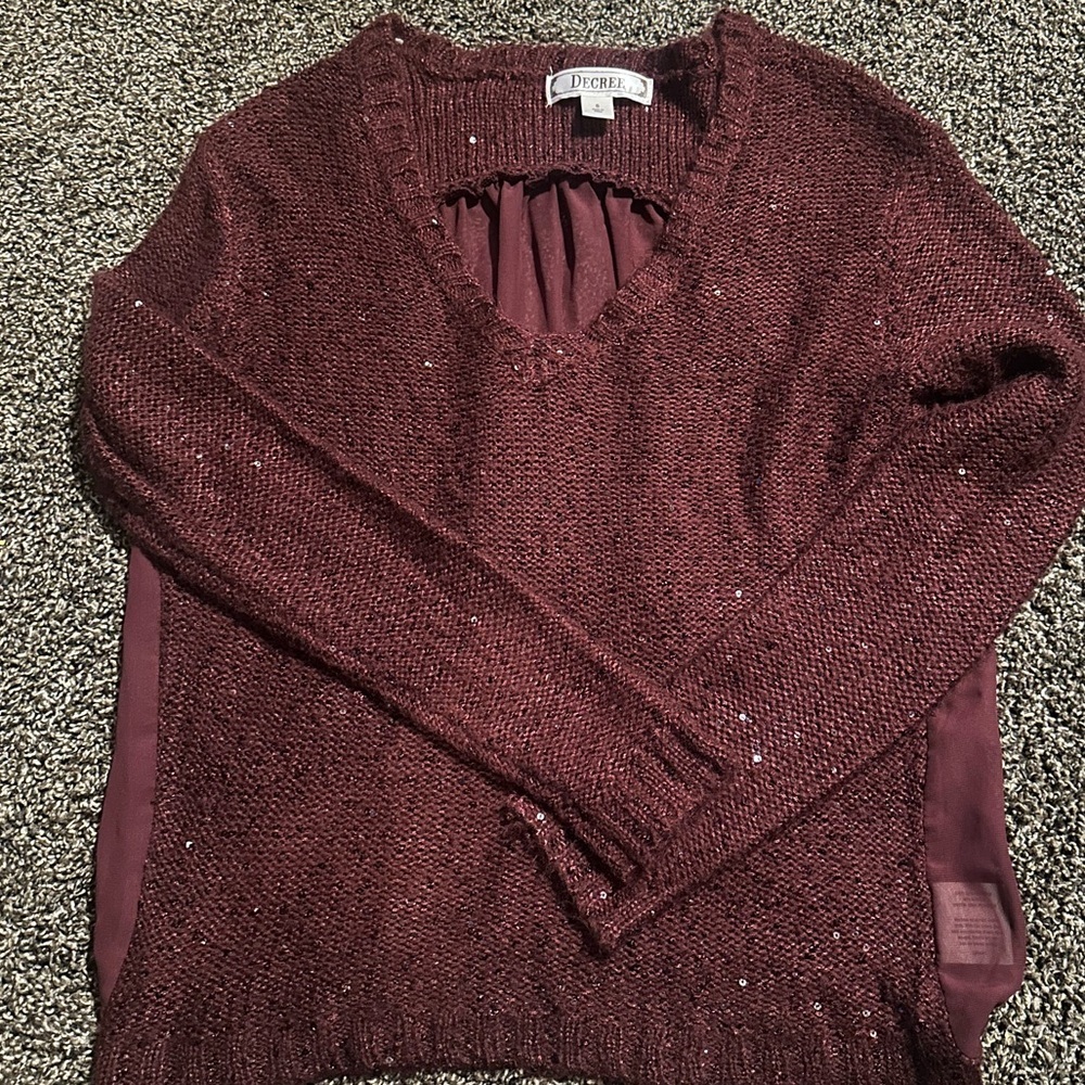 Decree Women's Burgundy Whimsigoth V-Neck Sweater